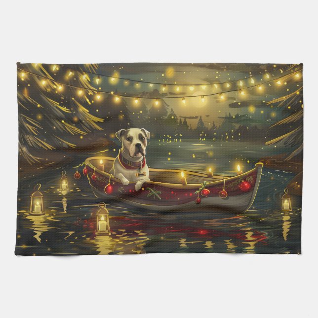 American Staffordshire Christmas Festive Voyage Kitchen Towel (Horizontal)