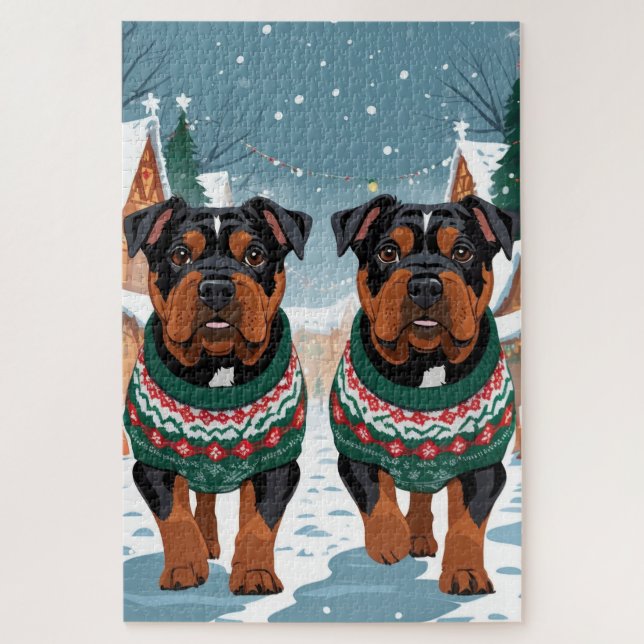 American Staffordshire Christmas Snow Holiday  Jigsaw Puzzle (Vertical)