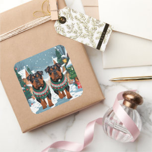 American Staffordshire Christmas Snow Holiday Square Sticker