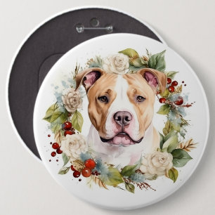 American Staffordshire Christmas Wreath Festive 6 Inch Round Button