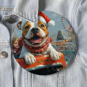 American Staffordshire Dog Christmas 6 Inch Round Button