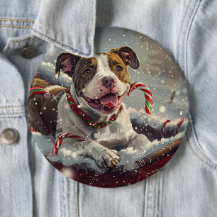 American Staffordshire Dog Christmas Festive 6 Inch Round Button