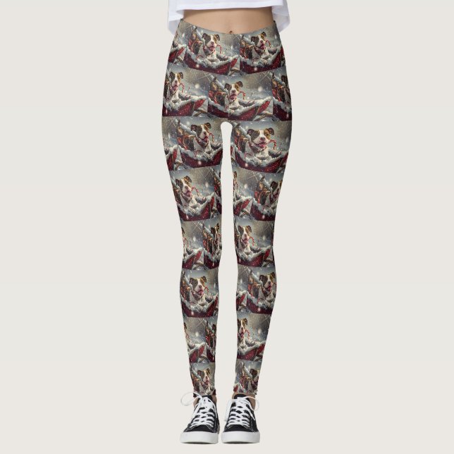 American Staffordshire Dog Christmas Festive  Leggings (Front)