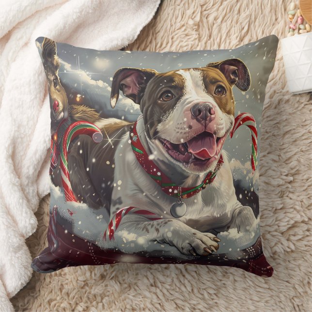 American Staffordshire Dog Christmas Festive  Throw Pillow (Blanket)