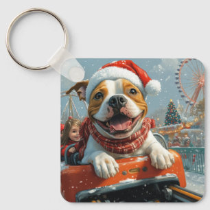 American Staffordshire Dog Christmas Keychain