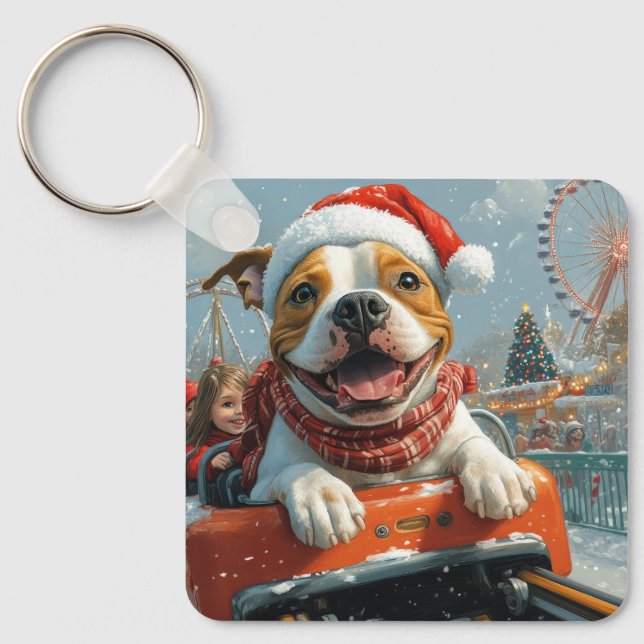 American Staffordshire Dog Christmas Keychain (Front)