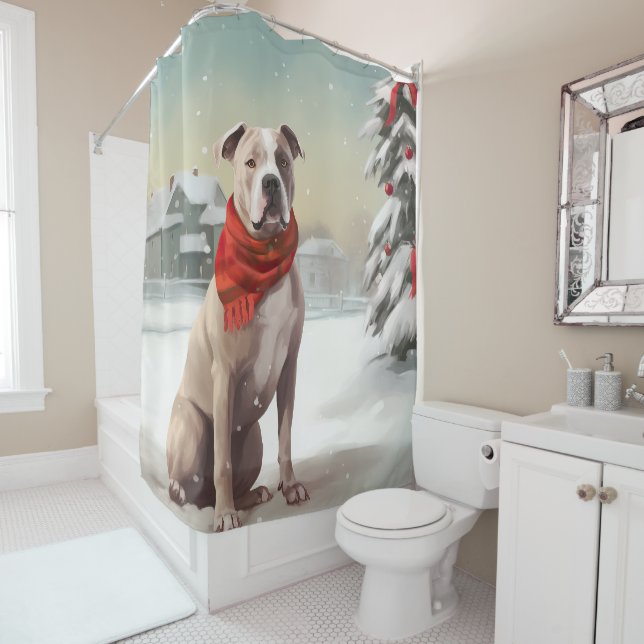 American Staffordshire Dog in Snow Christmas  (In Situ)