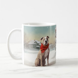 American Staffordshire Dog in Snow Christmas Coffee Mug