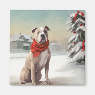 American Staffordshire Dog in Snow Christmas Magnet