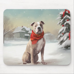 American Staffordshire Dog in Snow Christmas  Mouse Pad
