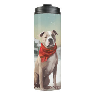 American Staffordshire Dog in Snow Christmas  Thermal Tumbler