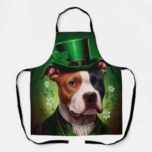 American Staffordshire dog in St. Patrick's Day Apron