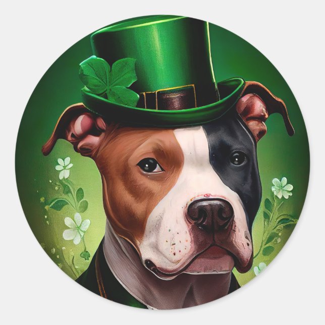American Staffordshire dog in St. Patrick's Day Classic Round Sticker (Front)