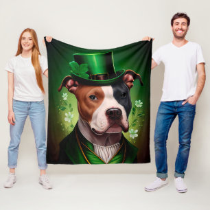 American Staffordshire dog in St. Patrick's Day Fleece Blanket