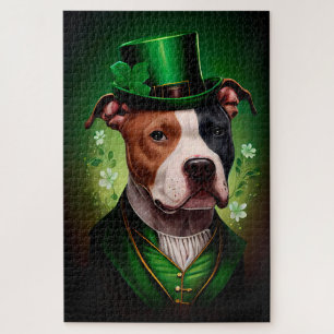 American Staffordshire dog in St. Patrick's Day Jigsaw Puzzle