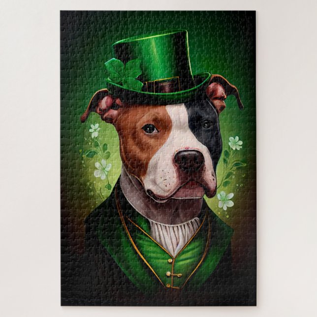 American Staffordshire dog in St. Patrick's Day Jigsaw Puzzle (Vertical)