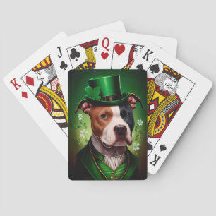 American Staffordshire dog in St. Patrick's Day Playing Cards