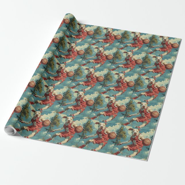 American Staffordshire Dog Playing Basketball Wrapping Paper (Unrolled)