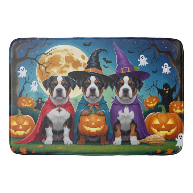 American Staffordshire Dog Pumpkin Halloween Funny Bath Mat (Front)