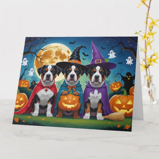 American Staffordshire Dog Pumpkin Halloween Funny Card (Yellow Flower)