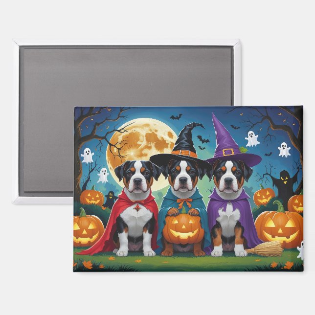 American Staffordshire Dog Pumpkin Halloween Funny Magnet (Front/Back)