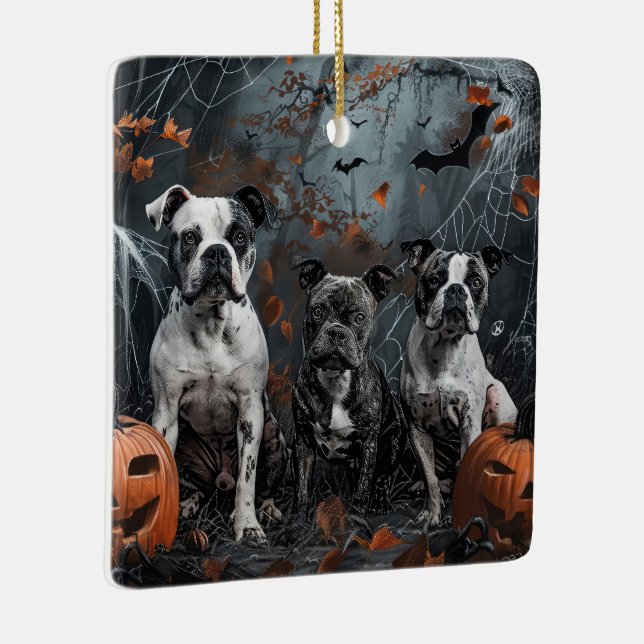 American Staffordshire Halloween Night Doggy  Ceramic Ornament (Right)
