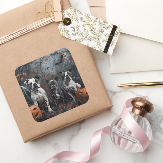 American Staffordshire Halloween Night Doggy  Square Sticker (Gifting)