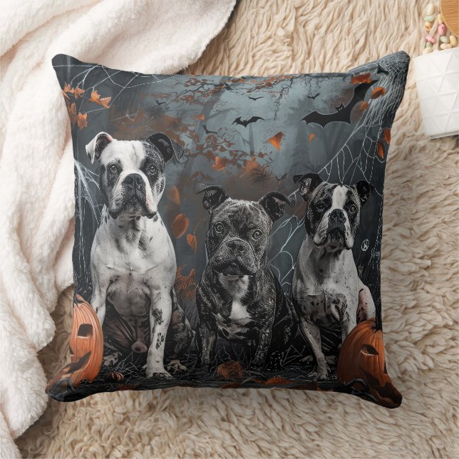 American Staffordshire Halloween Night Doggy  Throw Pillow (Blanket)