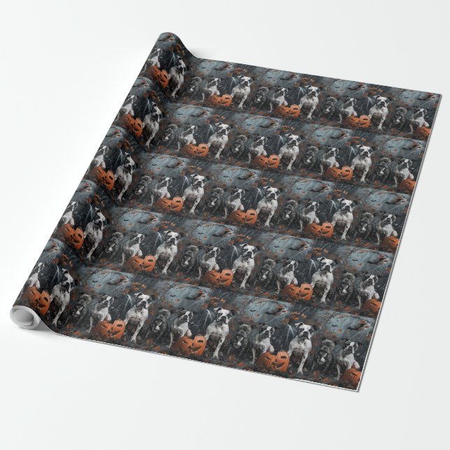 American Staffordshire Halloween Night Doggy  Wrapping Paper (Unrolled)