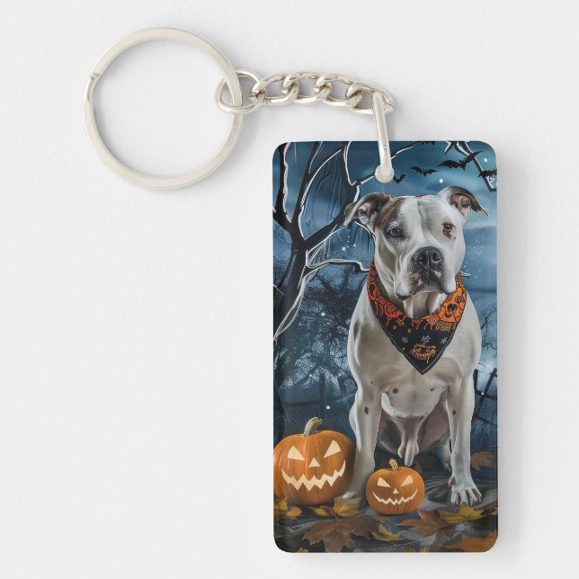 American Staffordshire Halloween Spooky  Keychain (Front)