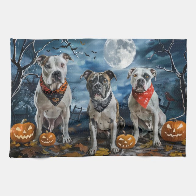 American Staffordshire Halloween Spooky  Kitchen Towel (Horizontal)