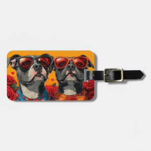 American Staffordshire Heart Roses Valentine's Day Luggage Tag