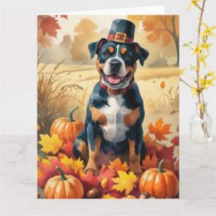 American Staffordshire in Autumn Leaves Card