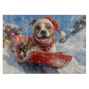 American Staffordshire in Sledge Christmas Cutting Board