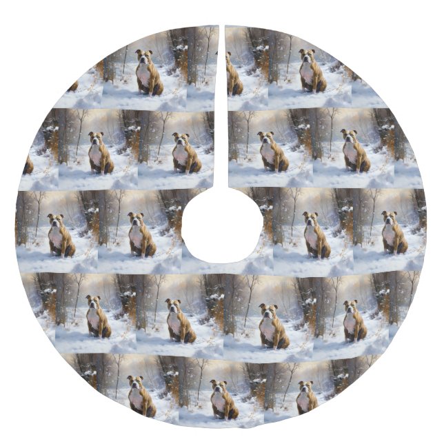 American Staffordshire Let It Snow Christmas  Brushed Polyester Tree Skirt (Front)
