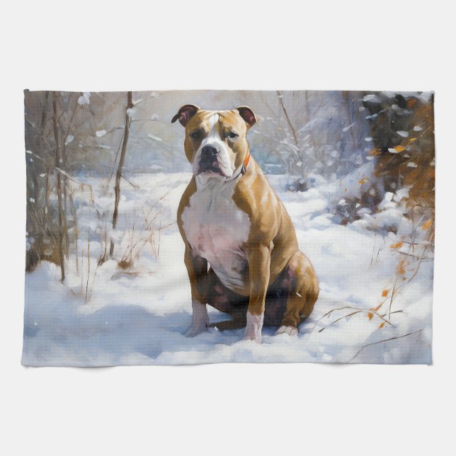 American Staffordshire Let It Snow Christmas  Kitchen Towel (Horizontal)
