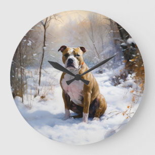 American Staffordshire Let It Snow Christmas  Large Clock