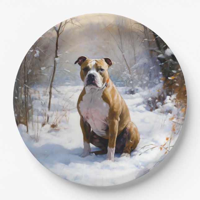 American Staffordshire Let It Snow Christmas  Paper Plate (Front)