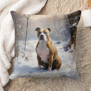 American Staffordshire Let It Snow Christmas  Throw Pillow