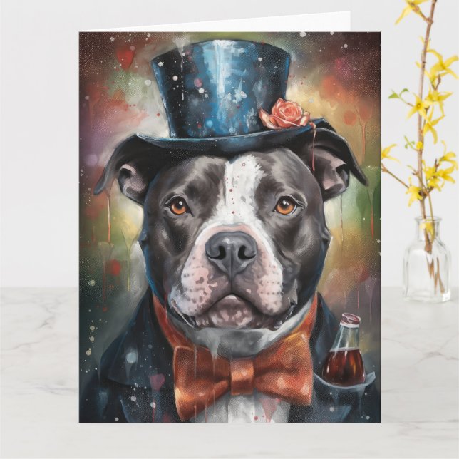 American Staffordshire New Year Card (Yellow Flower)