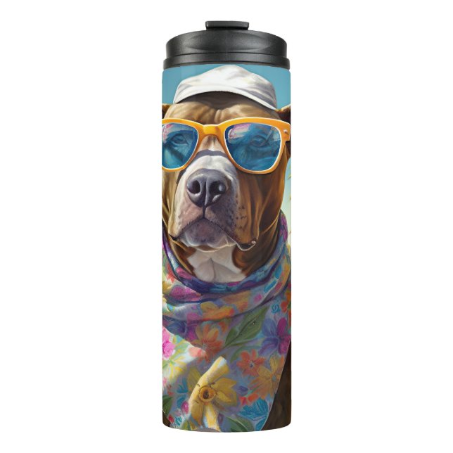 American Staffordshire on Beach,summer gift Thermal Tumbler (Front)