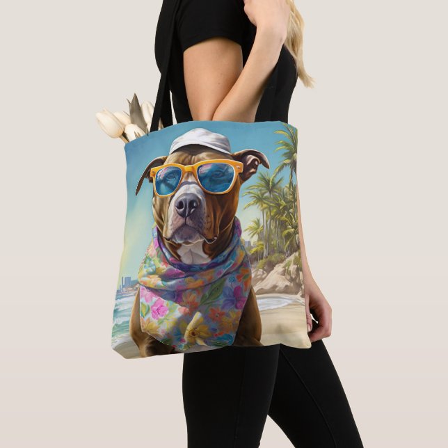 American Staffordshire on Beach,summer gift Tote Bag (Close Up)