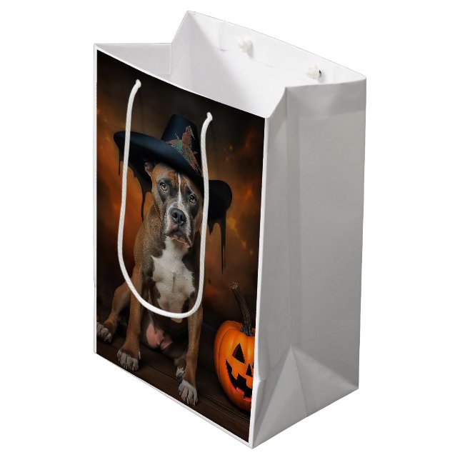 American Staffordshire Pumpkins Halloween Scary Medium Gift Bag (Front Angled)