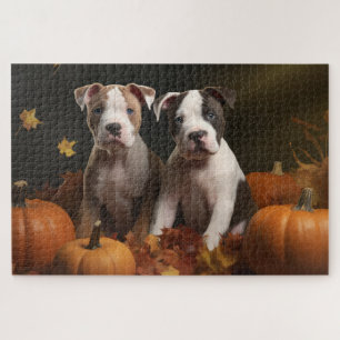 American Staffordshire Puppy Autumn Delight Jigsaw Puzzle