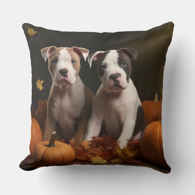American Staffordshire Puppy Autumn Delight Throw Pillow (Front)