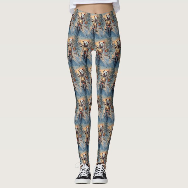 American Staffordshire Riding Motorcycle Christmas Leggings (Front)