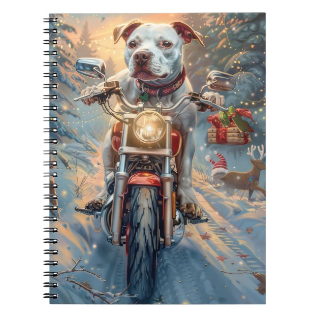 American Staffordshire Riding Motorcycle Christmas Notebook (Front)