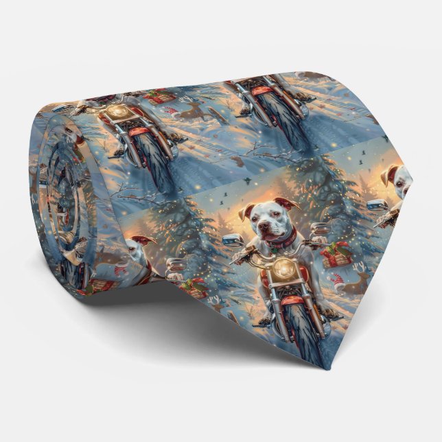 American Staffordshire Riding Motorcycle Christmas Tie (Rolled)