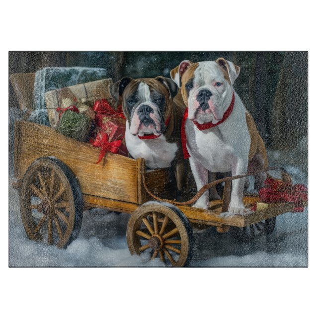 American Staffordshire Snowy Sleigh Christmas  Cutting Board (Front)