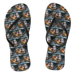 American Staffordshire Snowy Sleigh Christmas  Flip Flops